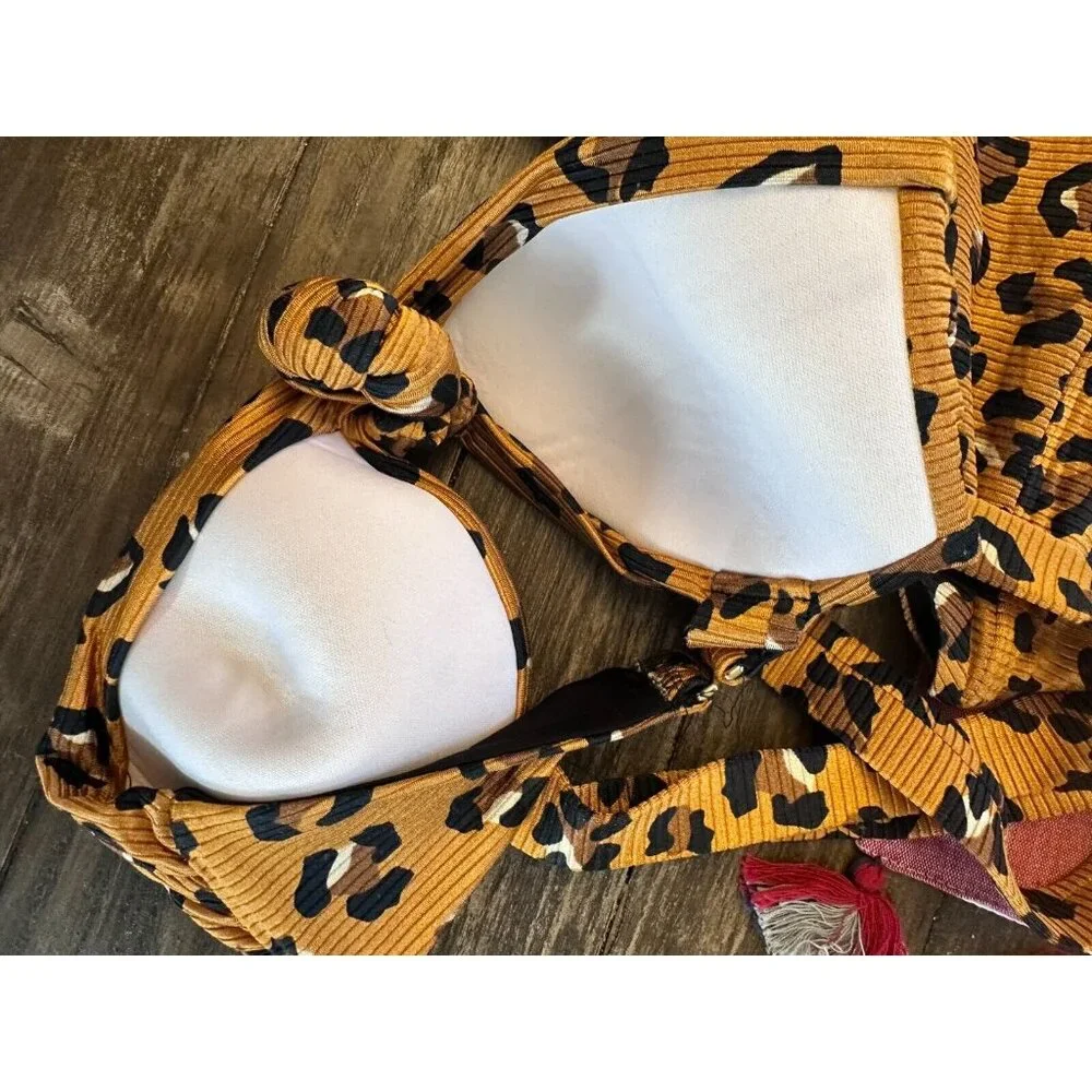 NEW BEACH RIOT Sofia Bikini SET Leopard Animal Print Gold Black Women's Size XS - Picture 6 of 9